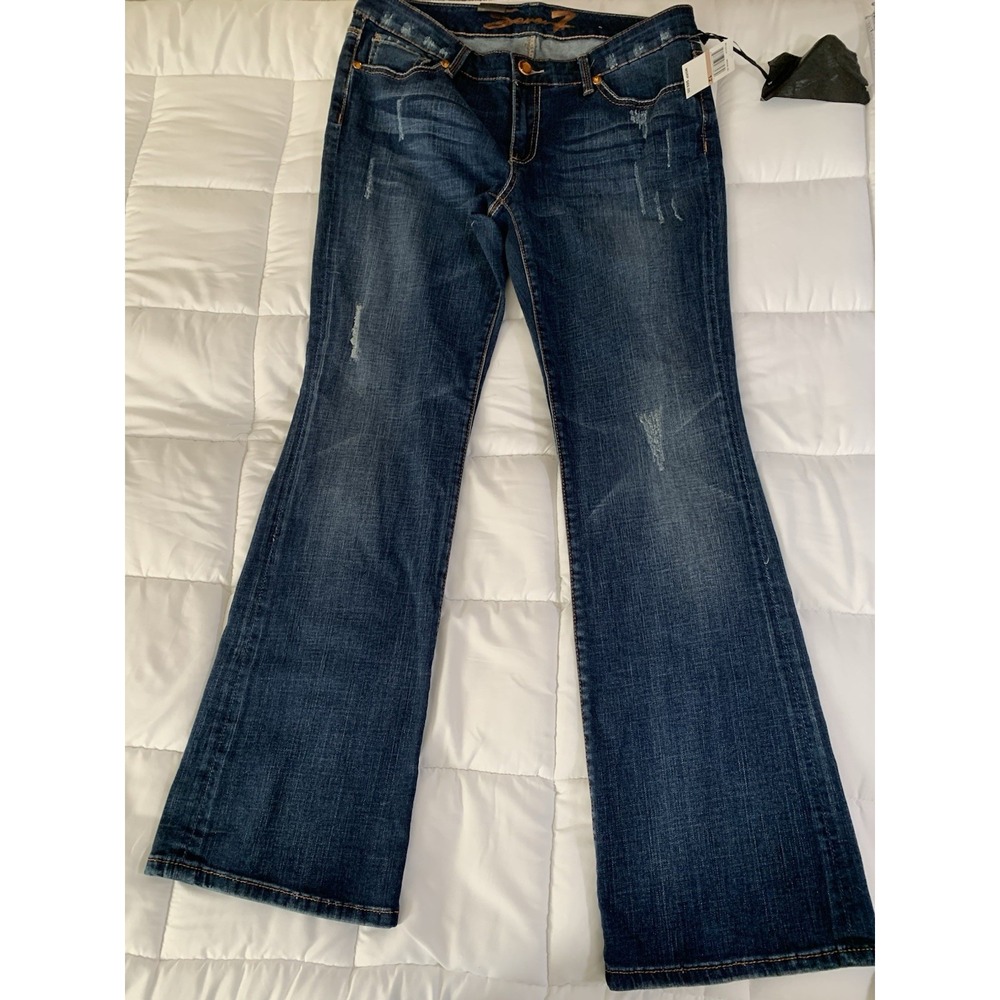 NEW Seven7 12  Boot Cut Stretch Denim Womens Jeans Jeweled Distressed NWT‎